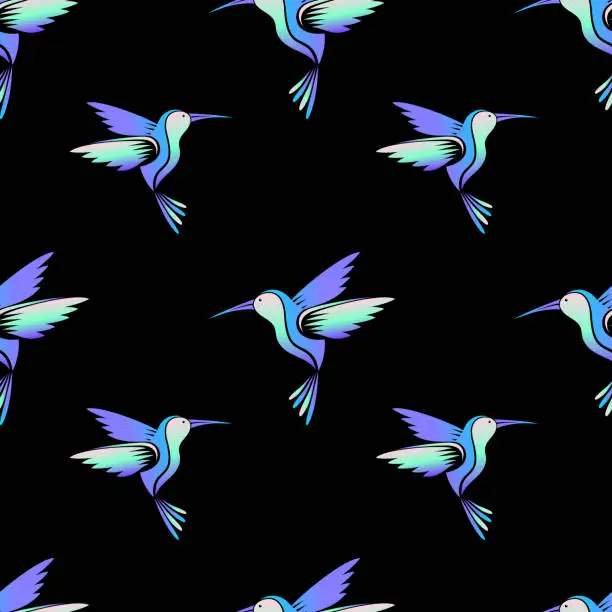 Vector illustration of Hummingbird bright seamless pattern