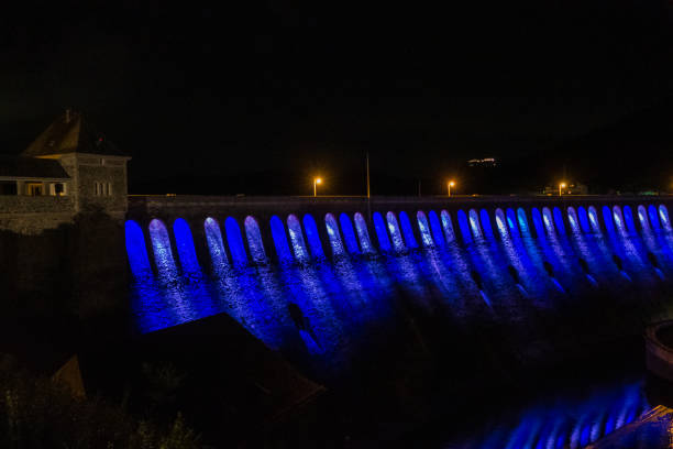 istock Blue and white Lights on Eder Lake Barrier Germany 1912385100