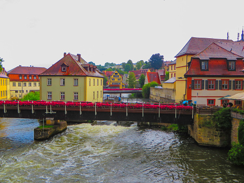 River Regnitz and Bridge Bamberg Germany