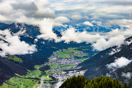 A view of the landscape of the Stubai Valley in Austria