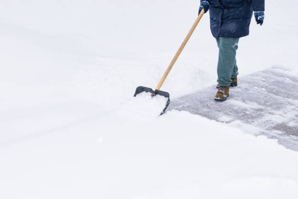 istock an unrecognizable man cleans snow with a shovel in a snowfall 1912458444