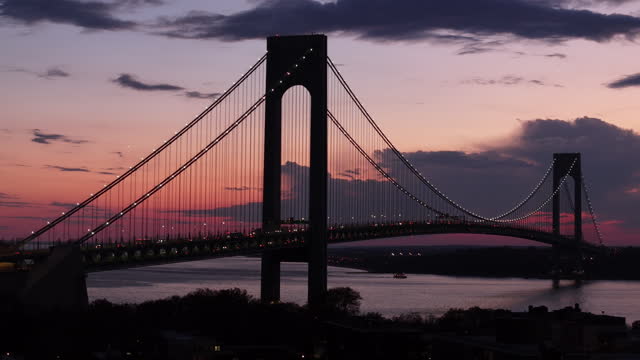 Drone footage of The Verrazzano Bridge at sunset