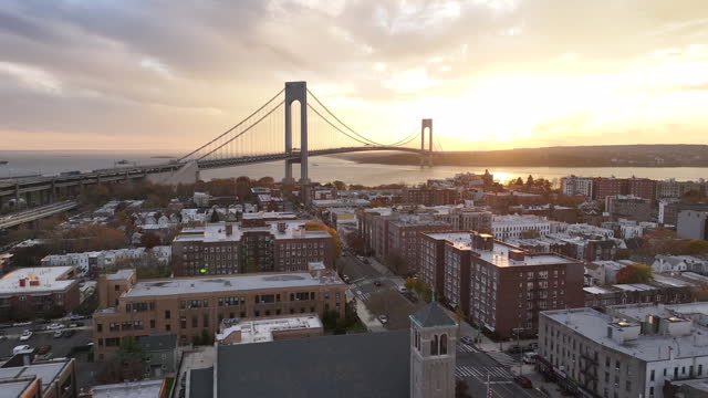 Aerial view of Bay Ridge Brooklyn at sunset