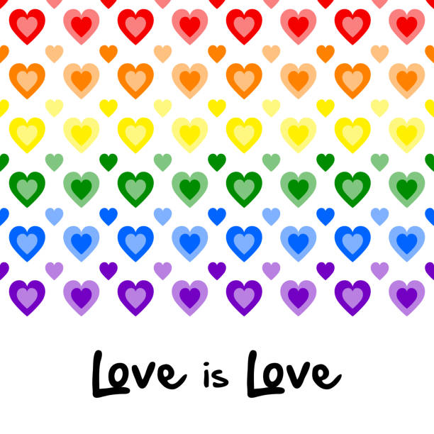 love is love. colourful rainbow card. - symbols of peace flag gay pride flag banner stock illustrations