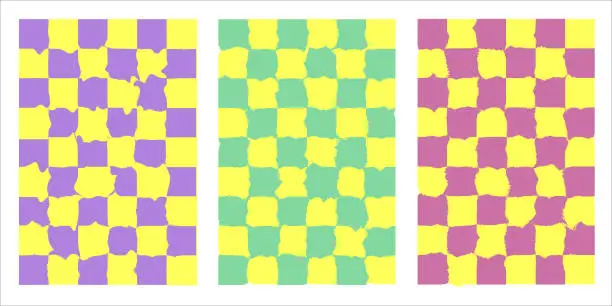 Vector illustration of psychedelic checkerboard pattern set