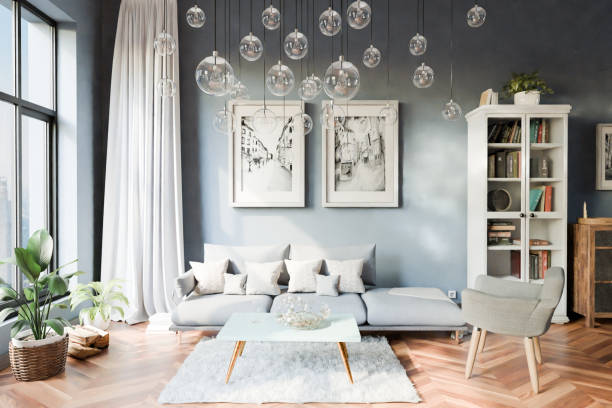istock luxurious loft apartment with floor-to-ceiling windows and panoramic view; modern minimalistic interior design of living room area; bright daylight; 3D rendering 1912584394