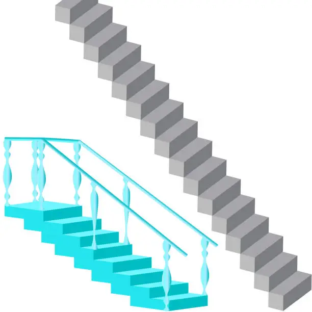 Vector illustration of There are two staircases - one simple in gray, the second blue in a romantic style