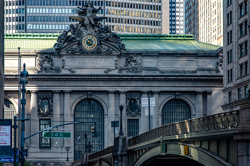 Facade of the entrance to Grand Central Terminal in Manhattan, this is the train station of Manhattan and the Big Apple.