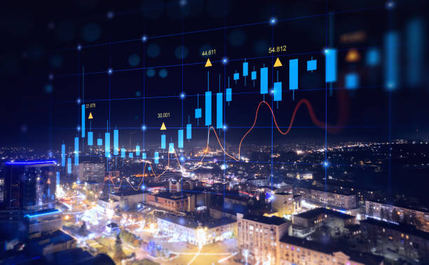 istock Big data chart on city backdrop.Trade technology, and investment analysis.Business development, financial plan and strategy.Analysis finance graph and market chart investment. 1912656314