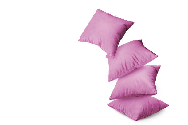 Stack of pink pillows isolated on white background 스톡 사진
