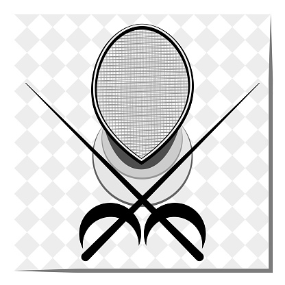 An icon, an illustration of a rapier and a mask for fencing in a minimalist style. For universal use in design.