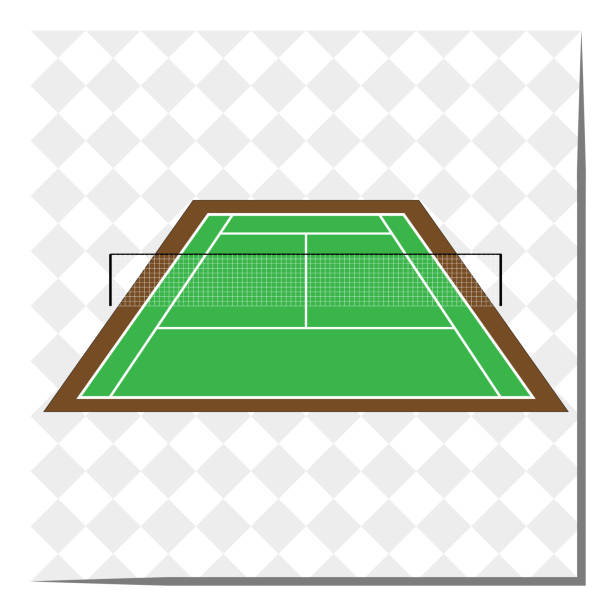 ilustraciones, imágenes clip art, dibujos animados e iconos de stock de icono, ilustración de una pista de tenis de estilo minimalista. - tennis baseline fun sports and fitness