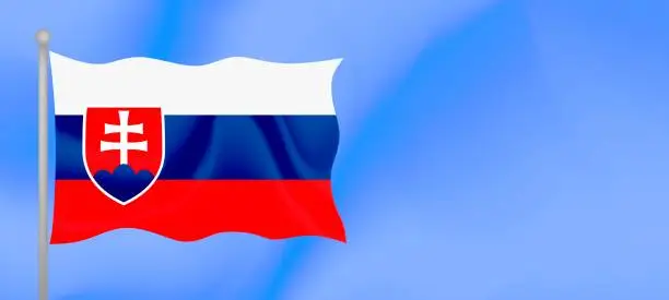 Vector illustration of Flag of Slovakia waving against the blue sky. Horizontal banner design with Slovakia flag with copy space. Vector illustration