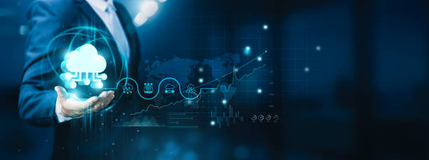 istock Businessman hand-holding cloud computing icons with a seamless network connection. Empowering the growth of the digital infrastructure and fostering collaboration among businesses. 1912722712