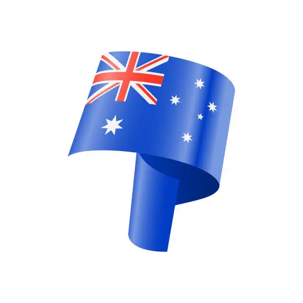 Vector illustration of Waving Australia flag. National waving flag on a white background.