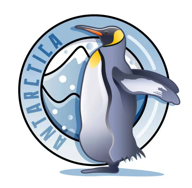 Vector illustration of Badge Logo with Antarctica King penguin standing  illustration