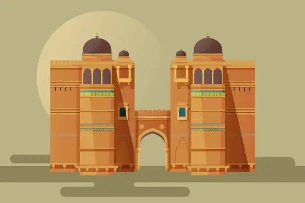 Vector illustration of Gwalior Fort - A hill fort Entry Gate - Stock Illustration