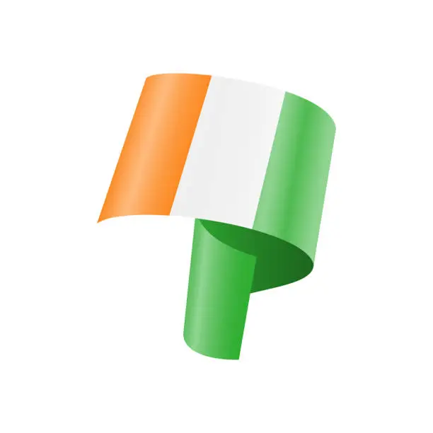 Vector illustration of Waving Ivory Coast flag. National waving flag on a white background.