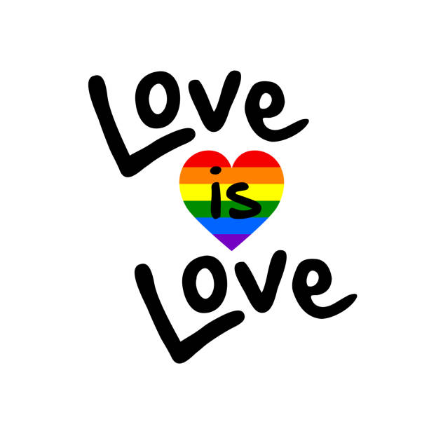 illustrazioni stock, clip art, cartoni animati e icone di tendenza di l'amore è amore testo, citazione, lgbtq rainbow heart - symbols of peace flag gay pride flag banner