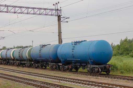 Train consisting of tanks with fuel at the station