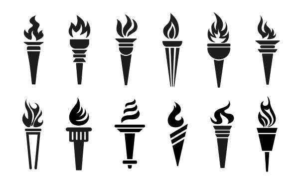 Torch vector icon set illustration design template. Torch vector icon set illustration design template. Symbol of victory, success or achievement. silhouettes of various medieval flaming torches. free baseball stock illustrations