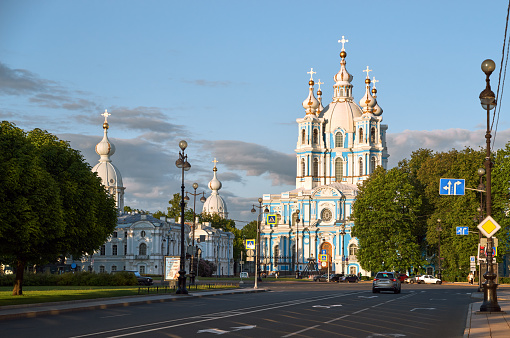 Smolny Cathedral, orthodox old church on a summer sunny day. Saint Petersburg. Russia.