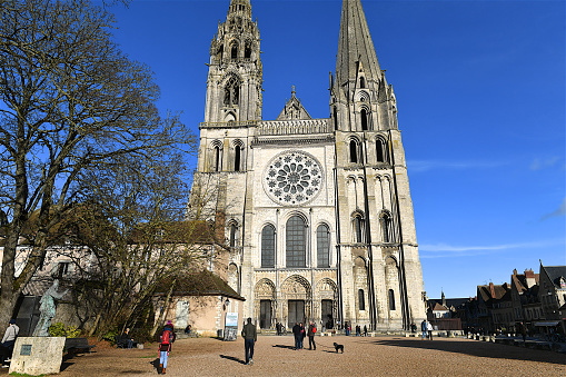 Amiens, France - May 29 2020: The Cathedral Basilica of Our Lady of Amiens (French: Basilique Cathédrale Notre-Dame d'Amiens), or simply Amiens Cathedral, is a Roman Catholic church.