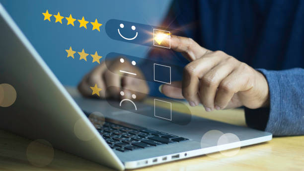 istock User gives rating to service experience on online application, Customer review satisfaction feedback survey concept, Customer can evaluate quality of service leading to reputation ranking of business. 1912963514