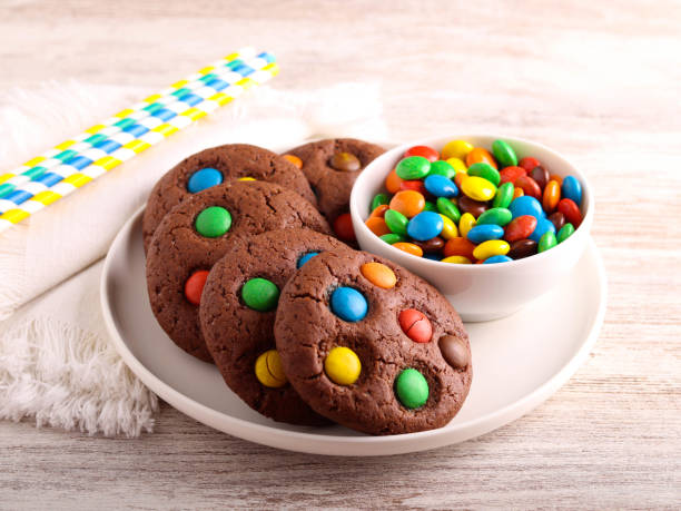 istock Chocolate cookies with color candies. 1912966628