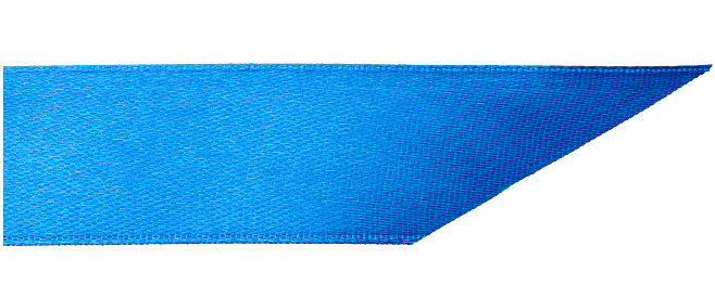 Piece of blue satin ribbon on isolated background, close up