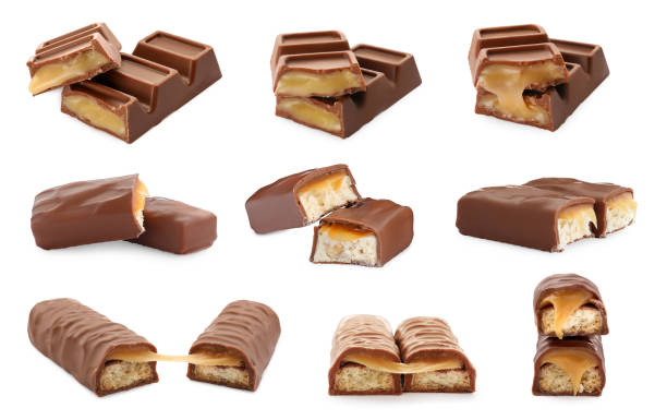 istock Set with many yummy chocolate bars isolated on white 1913119125