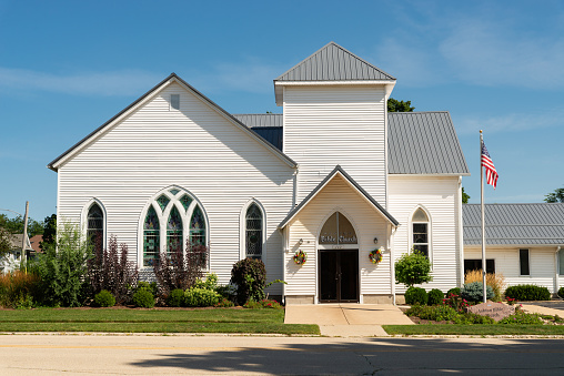 Exterior of church in downtown Ashton, Illinois, USA.