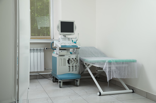 Ultrasound machine and examination table in hospital