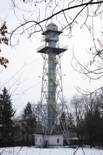 Photo of Parachute tower, dark rainy day, sport