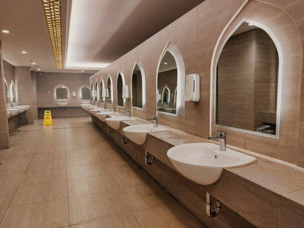 istock Modern interior of public wash basin facility 1913316512