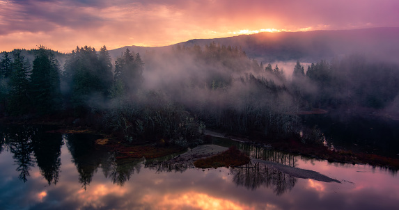 Hopewell Lake at dawn, French Creek State Park, Pennsylvania, USA