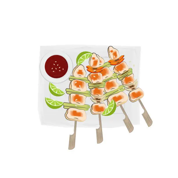 Vector illustration of Fresh Dakkochi Dak-kkochi  Korean Chicken Skewer