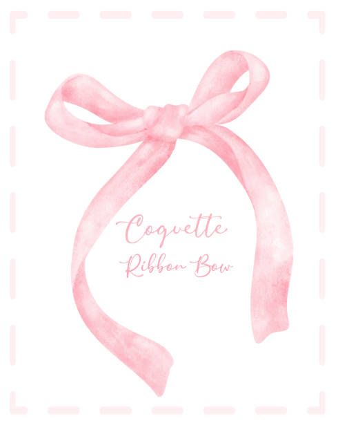 bildbanksillustrationer, clip art samt tecknat material och ikoner med cute coquette aesthetic pink ribbon bow in vintage style watercolor - flörta