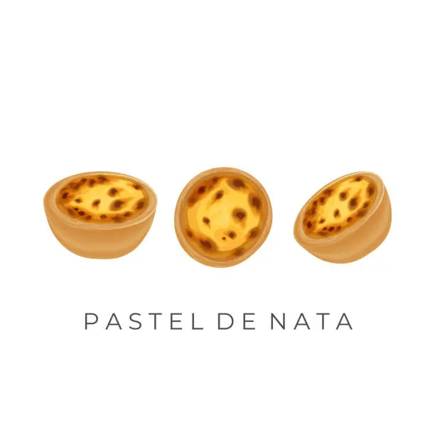Vector illustration of Ready to eat Portuguese egg tart or pastel de nata
