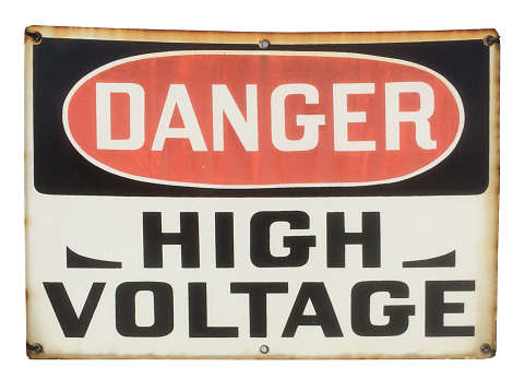 Rusty vintage high voltage warning sign
