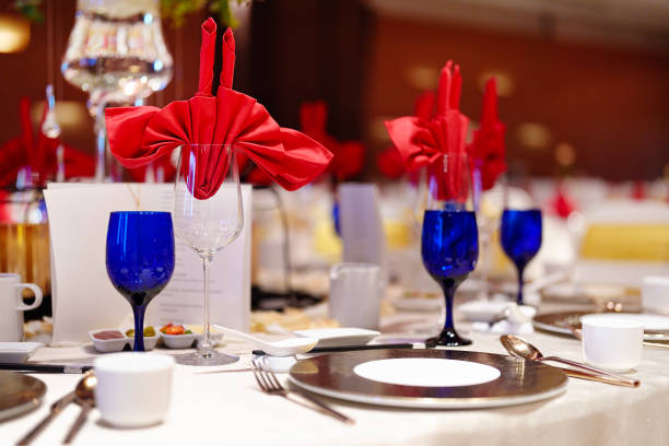 Close-up of an Asian-style table setting at a wedding reception