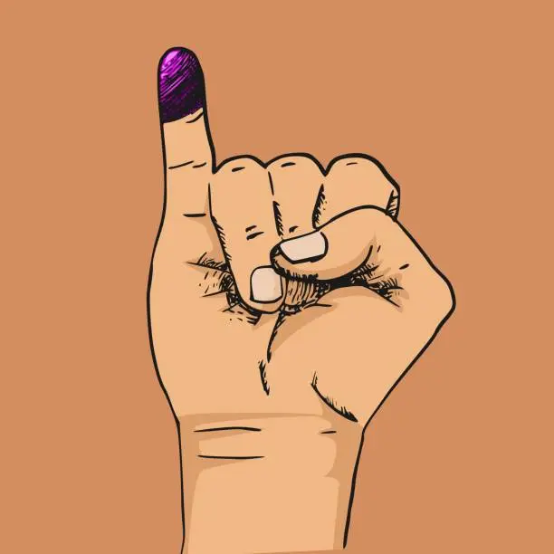 Vector illustration of hand drawing vector of little finger after voting on Indonesia's presidential election