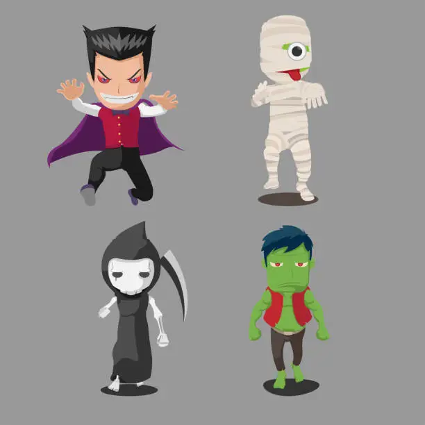 Vector illustration of Halloween monster characters collection set vector