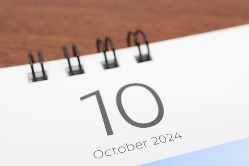 Close-up of the October 2024 calendar.