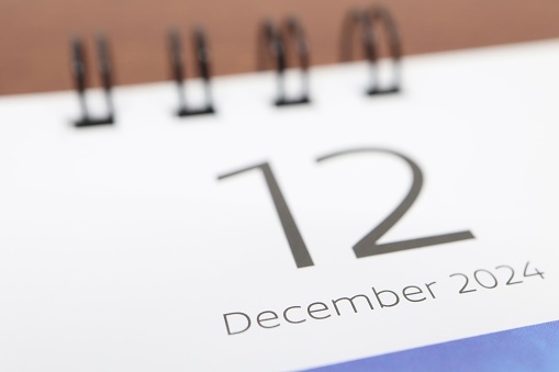 Calendar close-up for December 2024.