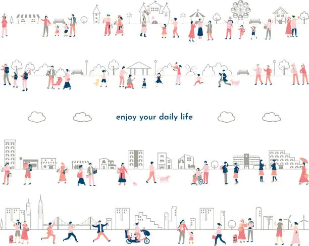 Vector illustration of Set of everyday life illustrations of people
