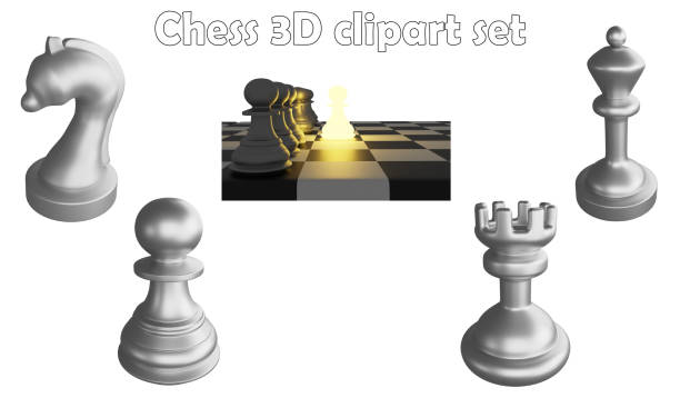 Golden and silver chess figures pawns near chess board isolated on white background. 3d render