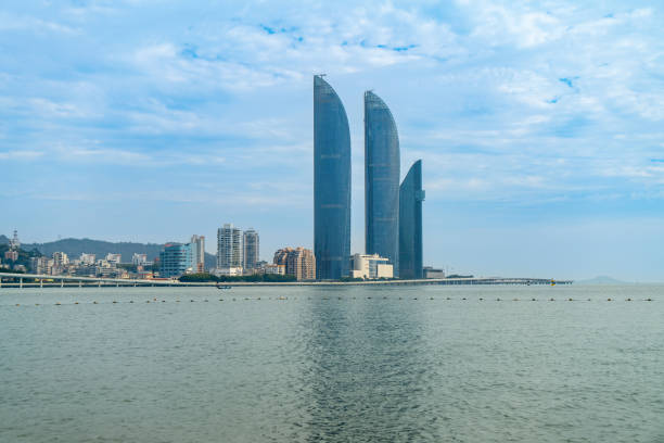 Beach and Urban Skyline, Xiamen, China