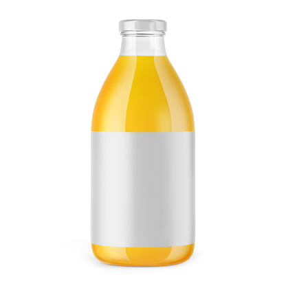 Clear Glass Bottle With Orange Juice Mockup Isolated on Background 3D Rendering