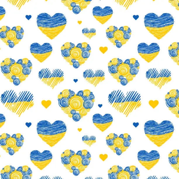 Vector illustration of Seamless pattern heart-shaped hearts of the flag of Ukraine